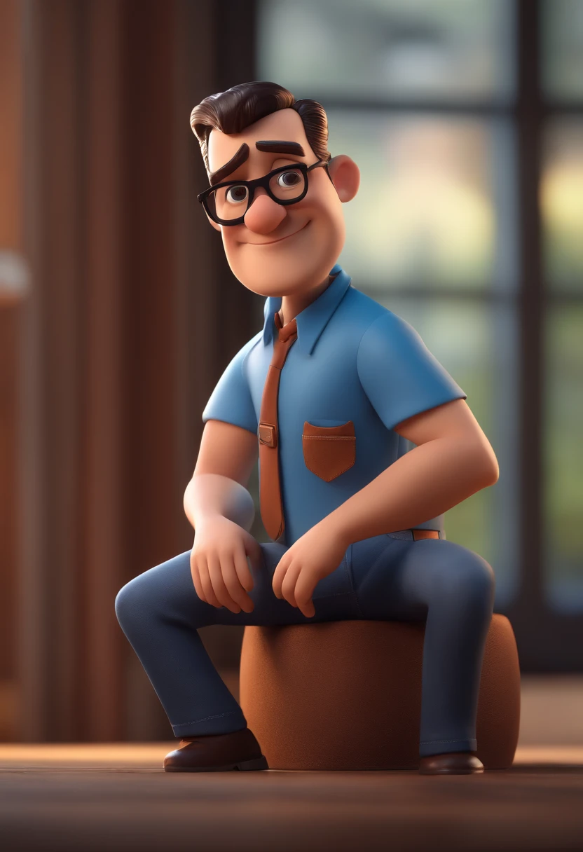 Cartoon character of a man with black glasses and a blue shirt, animation character, Caractere estilizado, animation style rendering, 3D estilizado, Arnold Maya render, 3 d render stylized, toon render keyshot, Personagem 3D, Personagem 3D, 3d rendering stylized, 3 d character render, personagem de desenho animado, Personagem de close up, Pose de personagem, (Estilo Pixar) (master part:1.2) (Bokeh) (best quality) (pele detalhada) (textura detalhada) (8k) (argila) (Cinematic lighting) (foco nítido