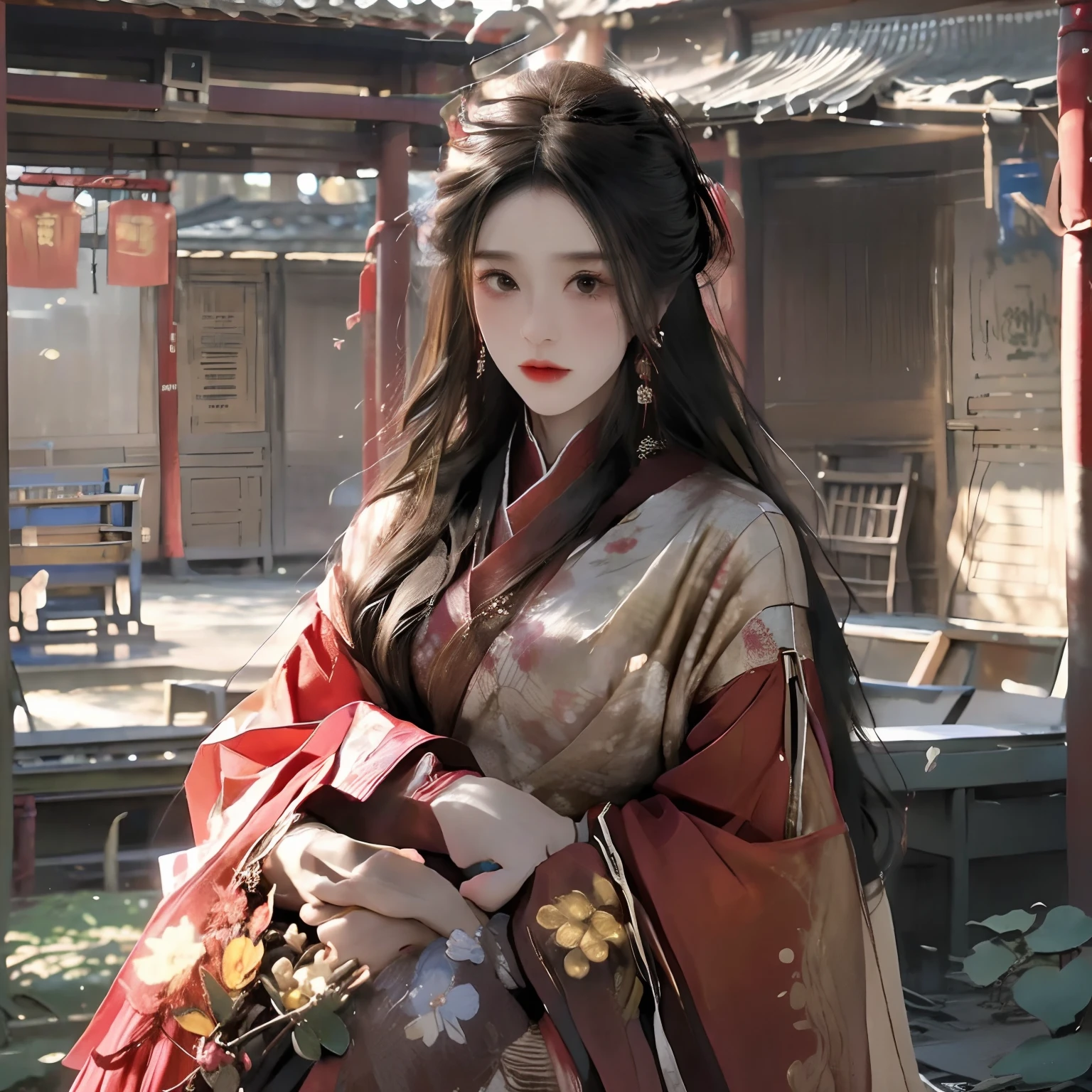 Two-dimensional cartoon antique characters，red color Hanfu，18yr old，There is a double happiness element in the Hanfu，Eccentric personality，Slim figure，