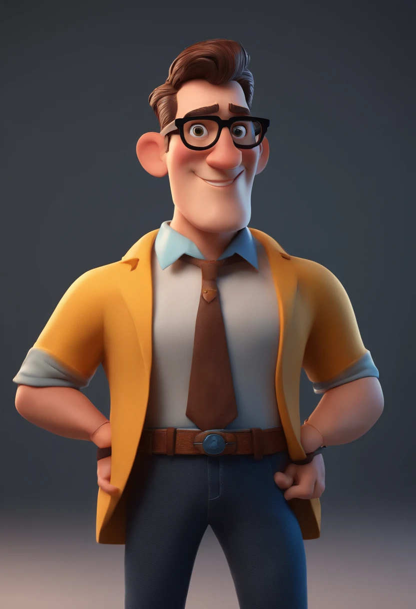 Cartoon character of a man with black glasses and a blue shirt, animation character, Caractere estilizado, animation style rendering, 3D estilizado, Arnold Maya render, 3 d render stylized, toon render keyshot, Personagem 3D, Personagem 3D, 3d rendering stylized, 3 d character render, personagem de desenho animado, Personagem de close up, Pose de personagem,  (Estilo Pixar) (master part:1.2) (Bokeh) (best quality) (pele detalhada) (textura detalhada) (8k) (argila) (Cinematic lighting) (foco nítido