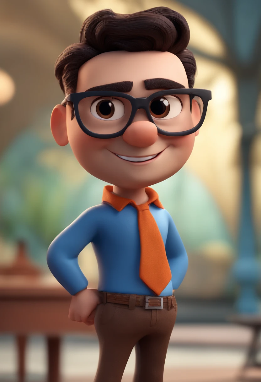 Cartoon character of a man with black glasses and a blue shirt, animation character, Caractere estilizado, animation style rendering, 3D estilizado, Arnold Maya render, 3 d render stylized, toon render keyshot, Personagem 3D, Personagem 3D, 3d rendering stylized, 3 d character render, personagem de desenho animado, Personagem de close up, Pose de personagem, (Estilo Pixar) (master part:1.2) (Bokeh) (best quality) (pele detalhada) (textura detalhada) (8k) (argila) (Cinematic lighting) (foco nítido