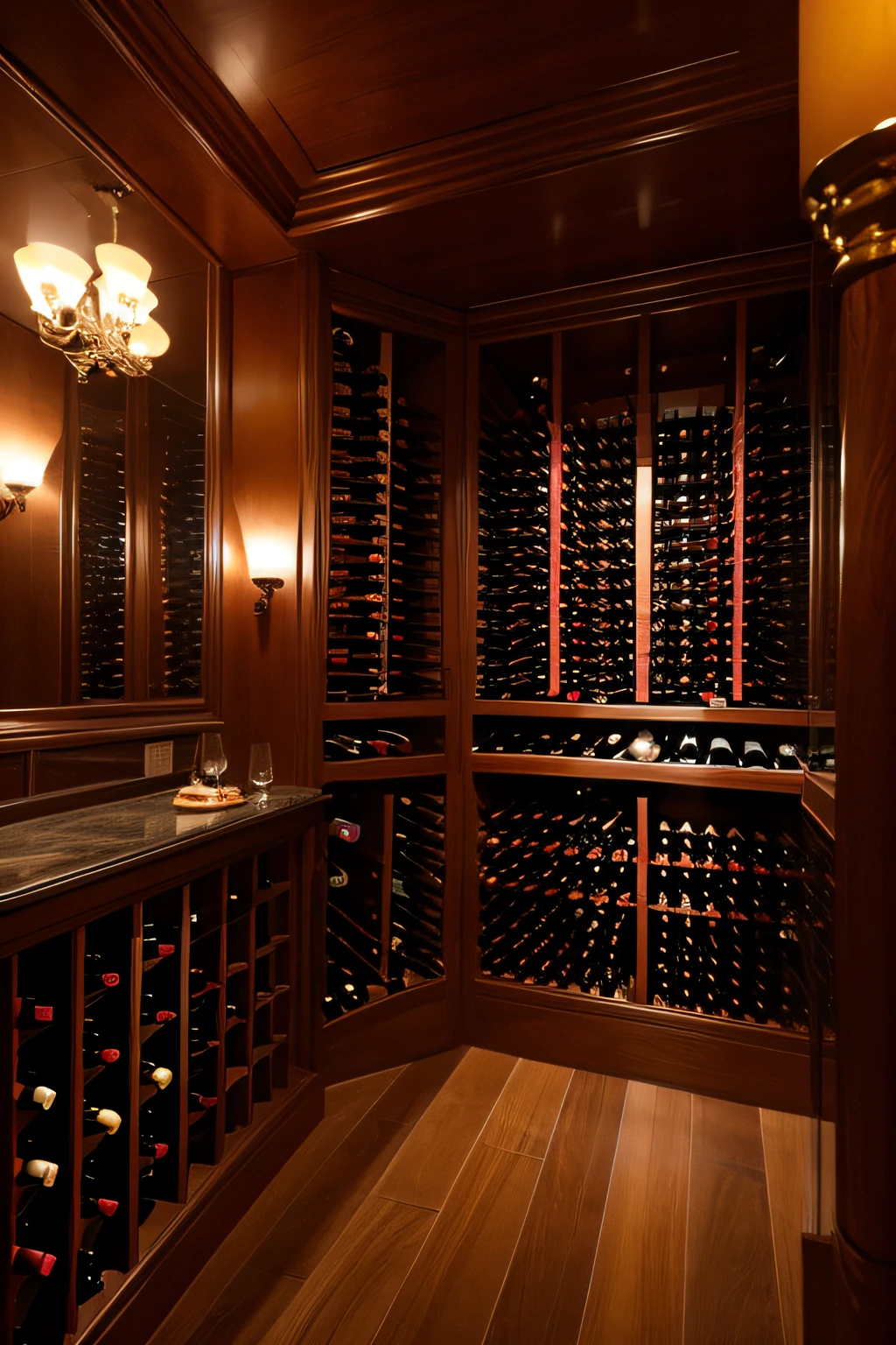 Private wine cellar,Luxurious atmosphere,A bit of smoke,dim murky lights,surrealism", Surreal" high qualityProduct photography,