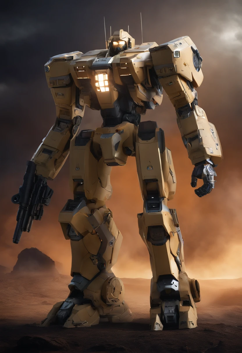 (The fighter's mech is huge, Realistic, Realistic, totalmente exibido na parte frontal e traseira, rich in specific details, muito tridimensional: 1.2, pode viajar de e para o universo, Estilo de design, The color combination is excellent, Cabin details are perfectly displayed, The backdrop is the cosmic galaxy)