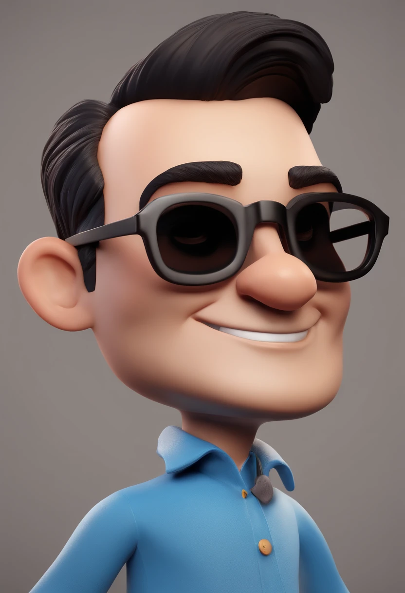 Cartoon character of a man with black glasses and a blue shirt, animation character, Caractere estilizado, animation style rendering, 3D estilizado, Arnold Maya render, 3 d render stylized, toon render keyshot, Personagem 3D, Personagem 3D, 3d rendering stylized, 3 d character render, personagem de desenho animado, Personagem de close up, Pose de personagem,  (Estilo Pixar) (master part:1.2) (Bokeh) (best quality) (pele detalhada) (textura detalhada) (8k) (argila) (Cinematic lighting) (foco nítido