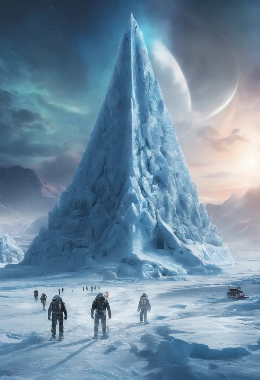 Antarctic continent、amazing composition、Huge ice wall、Ice pyramid、Ruins、spaceships、The human、Ice World
