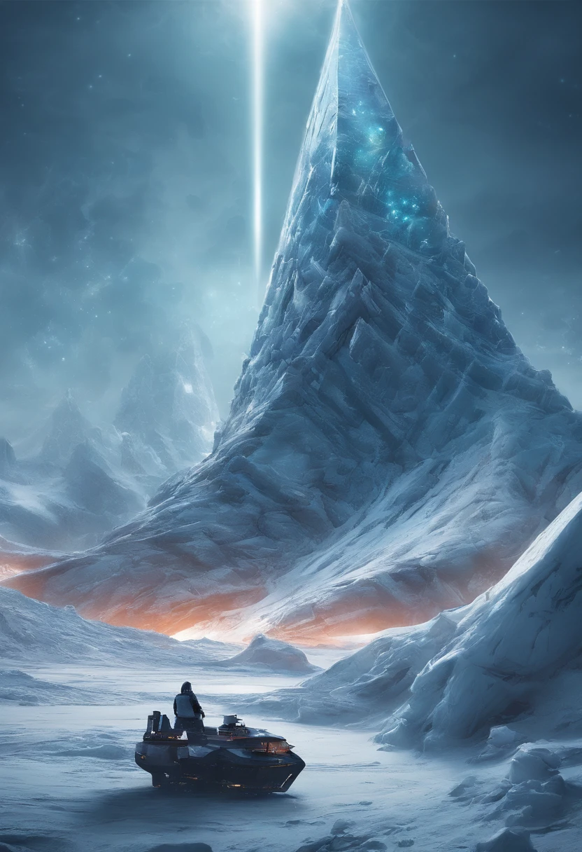 Antarctic continent、amazing composition、Huge ice wall、Ice pyramid、Ruins、spaceships、The human、Ice World