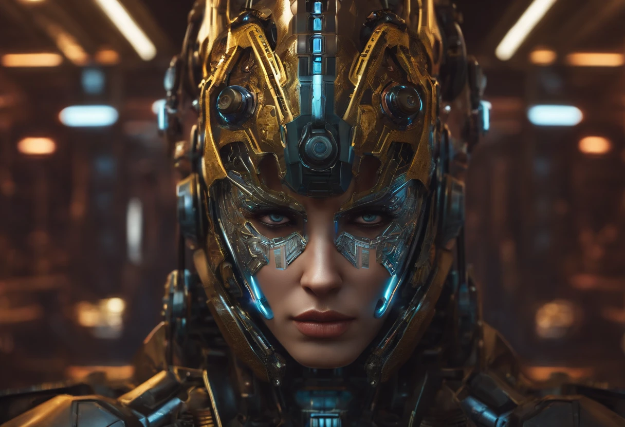 Mechanical warrior, cyberpunk, close-up, front view, symmetrical left and right composition,