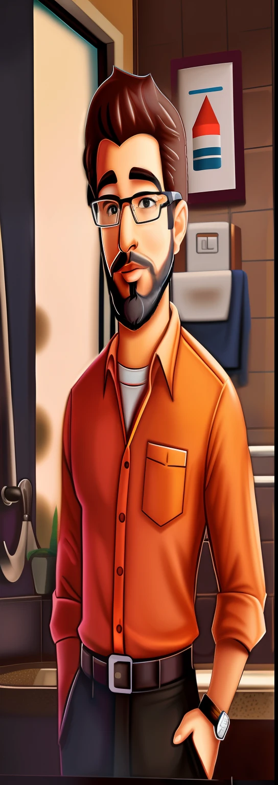 arafed man with glasses and a beard sitting in a bathroom, with nerdy! glasses! and goatee, headshot profile picture, with nerdy glasses and goatee, with glasses and goatee, taken in the early 2020s, slight nerdy smile, taken in the late 2010s, very very low quality picture