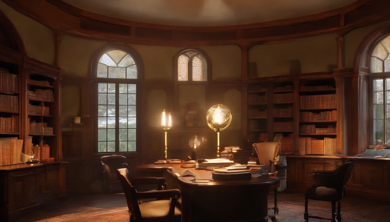 Title: "The Living Lessons of Professor Bruno"
Scene: A geography workroom decorated with colorful maps and globes. Soft afternoon light streams in through the windows, highlighting map details and creating intriguing shadows. The room is a true sanctuary of geographic knowledge, with shelves of books and atlases full of information.
Character: Professor Bruno, a 41-year-old Caucasian man, with a short, impeccably trimmed beard and black hair that gives him a distinguished air. At 1.73 meters tall and weighing 75kg, he is fit and exudes confidence. Professor Bruno stands out in his workroom, surrounded by an atmosphere of geographical wisdom. He's immersed in his work, preparing his next class or planning an exciting field expedition, and his passion for the world is evident in every corner of his room.
Cinematic lighting, depth of field, Bokeh, realism, photorealistic, hyperrealism, professional photography, UHD, DSLR, HDR, environment occlusion, iris and pupil rendering, Advanced color sorting, Nvidia RTX RayTracing