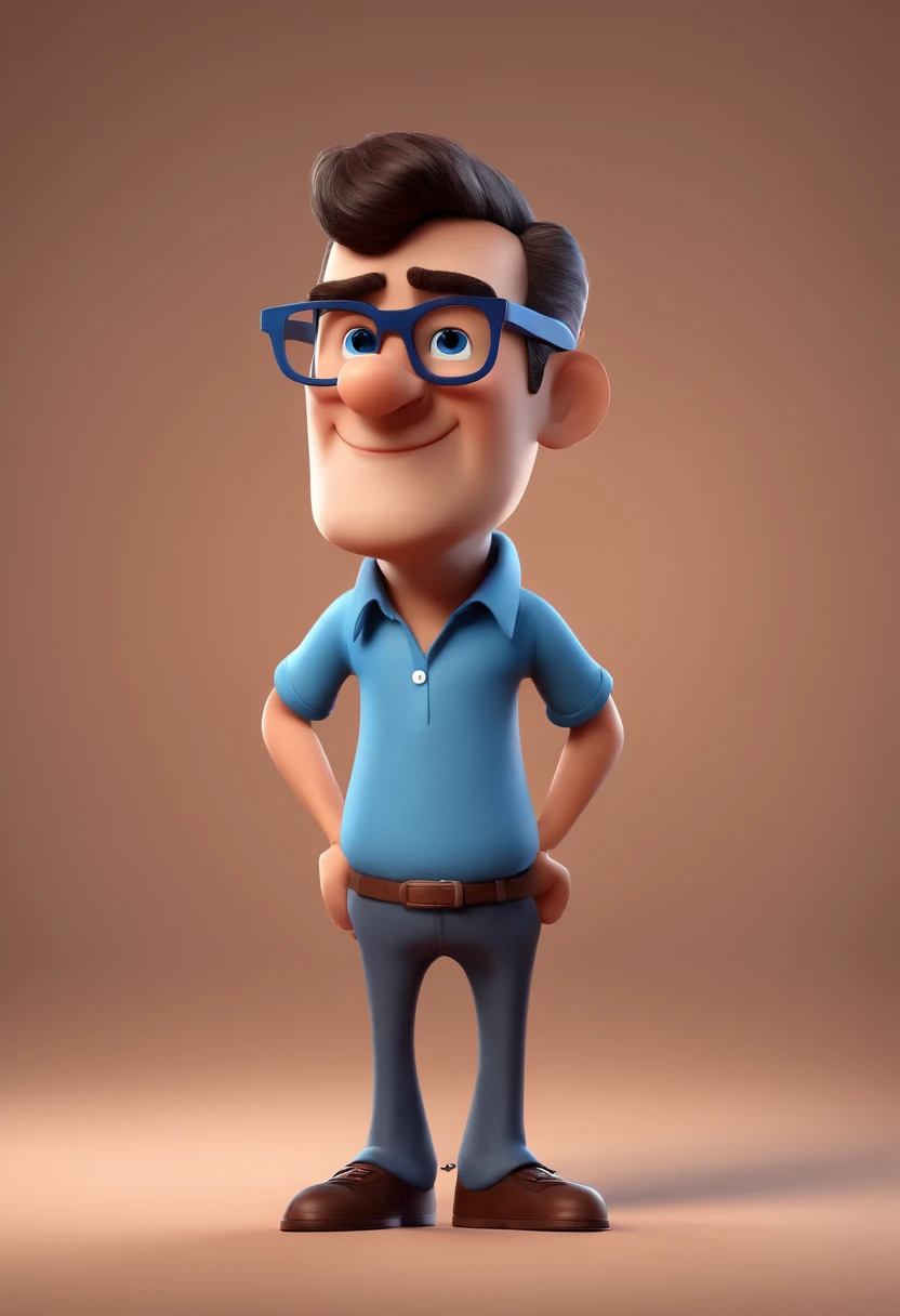 Cartoon character of a man with black glasses and a blue shirt, animation character, Caractere estilizado, animation style rendering, 3D estilizado, Arnold Maya render, 3 d render stylized, toon render keyshot, Personagem 3D, Personagem 3D, 3d rendering stylized, 3 d character render, personagem de desenho animado, Personagem de close up, Pose de personagem, (Estilo Pixar) (master part:1.2) (Bokeh) (best quality) (pele detalhada) (textura detalhada) (8k) (argila) (Cinematic lighting) (foco nítido