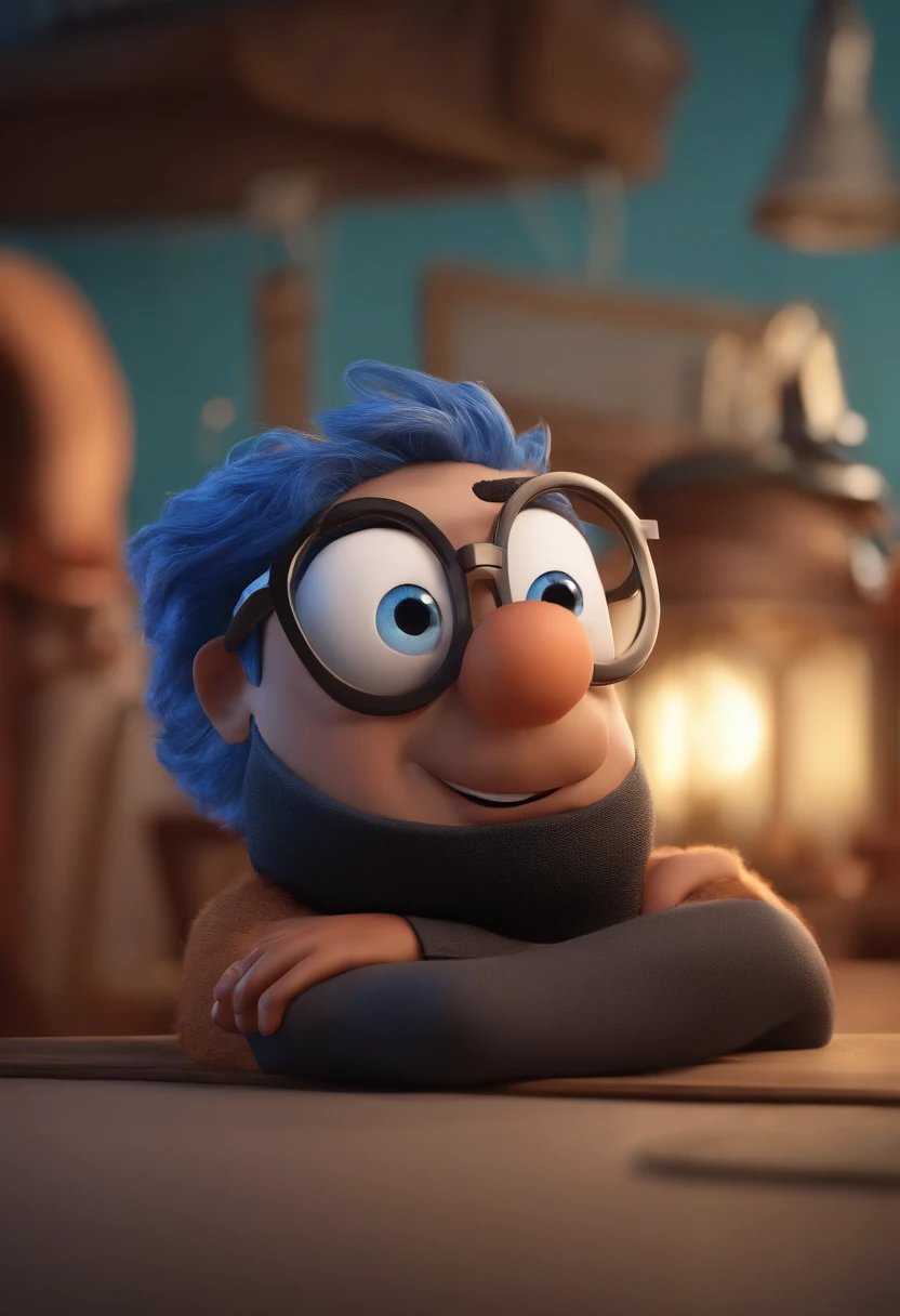 Cartoon character of a man with black glasses and a blue shirt, animation character, Caractere estilizado, animation style rendering, 3D estilizado, Arnold Maya render, 3 d render stylized, toon render keyshot, Personagem 3D, Personagem 3D, 3d rendering stylized, 3 d character render, personagem de desenho animado, Personagem de close up, Pose de personagem, (Estilo Pixar) (master part:1.2) (Bokeh) (best quality) (pele detalhada) (textura detalhada) (8k) (argila) (Cinematic lighting) (foco nítido