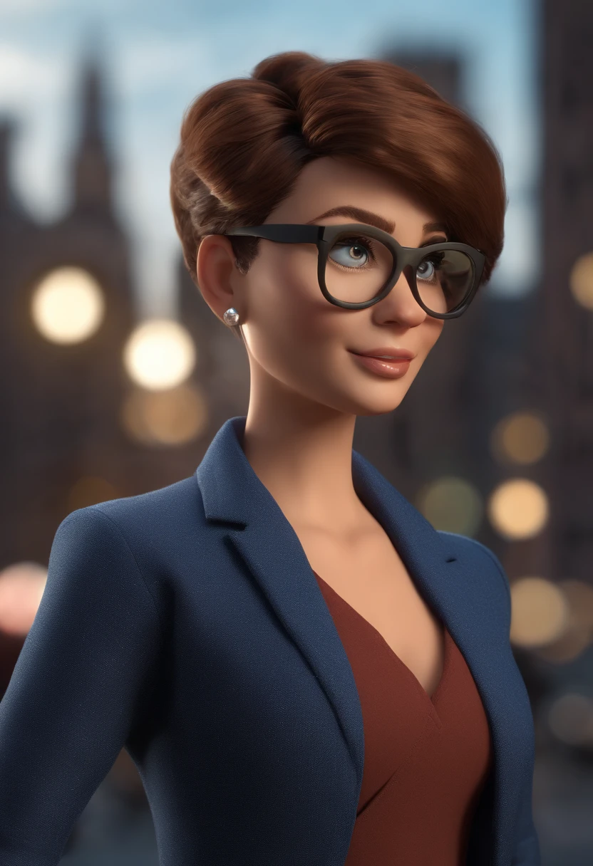 personagem dos desenhos animados de  uma mulher de oculos de sol, relogio pulseiras, cabelo curto pixie cut ruiva sorrindo, animation character, Caractere estilizado, animation style rendering, 3D estilizado, Arnold Maya render, 3 d render stylized, toon render keyshot, Personagem 3D, Personagem 3D, 3d rendering stylized, 3 d character render, personagem de desenho animado, Personagem de close up, Pose de personagem,  (Estilo Pixar) (master part:1.2) (Bokeh) (best quality) (pele detalhada) (textura detalhada) (8k) (argila) (Cinematic lighting) (foco nítido