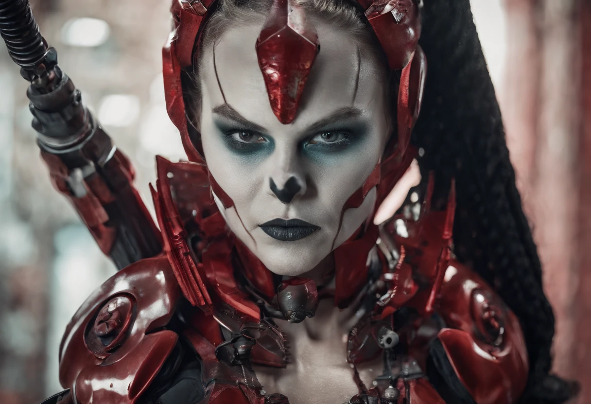 Mechanical warrior, cyberpunk, close-up, front view, symmetrical left and right composition, with red as the main color tone,