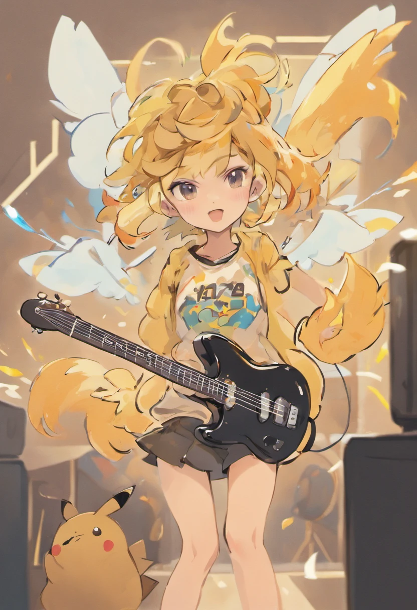 (jovem, anos,adolescente,menina do rock no quarto), Illustrations,ultra-detalhado,(best quality,4k,8k,Altas,master part:1.2),cores vibrantes,studio lighting,Face expressiva, dynamic pose, roupas ousadas, Electric guitar, Music posters on the wall, messy hairstyle, maquiagem marcante, Confidence and attitude