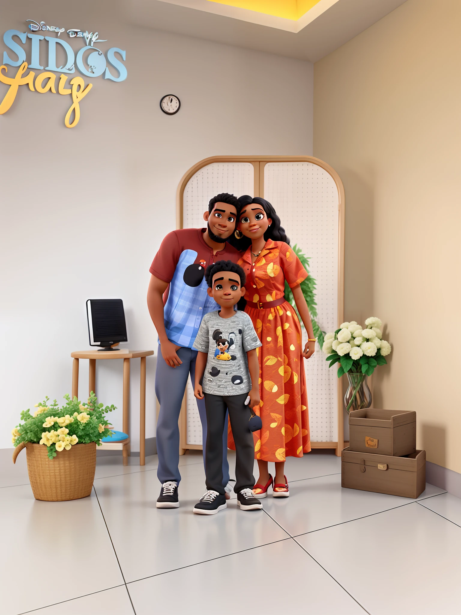 DISNEY PIXAR STYLE BLACK FAMILY. ALTA QUALIDADE MELHOR QUALIDADE.HOMEN BARBA, MULHER VESTIDO LARANJA