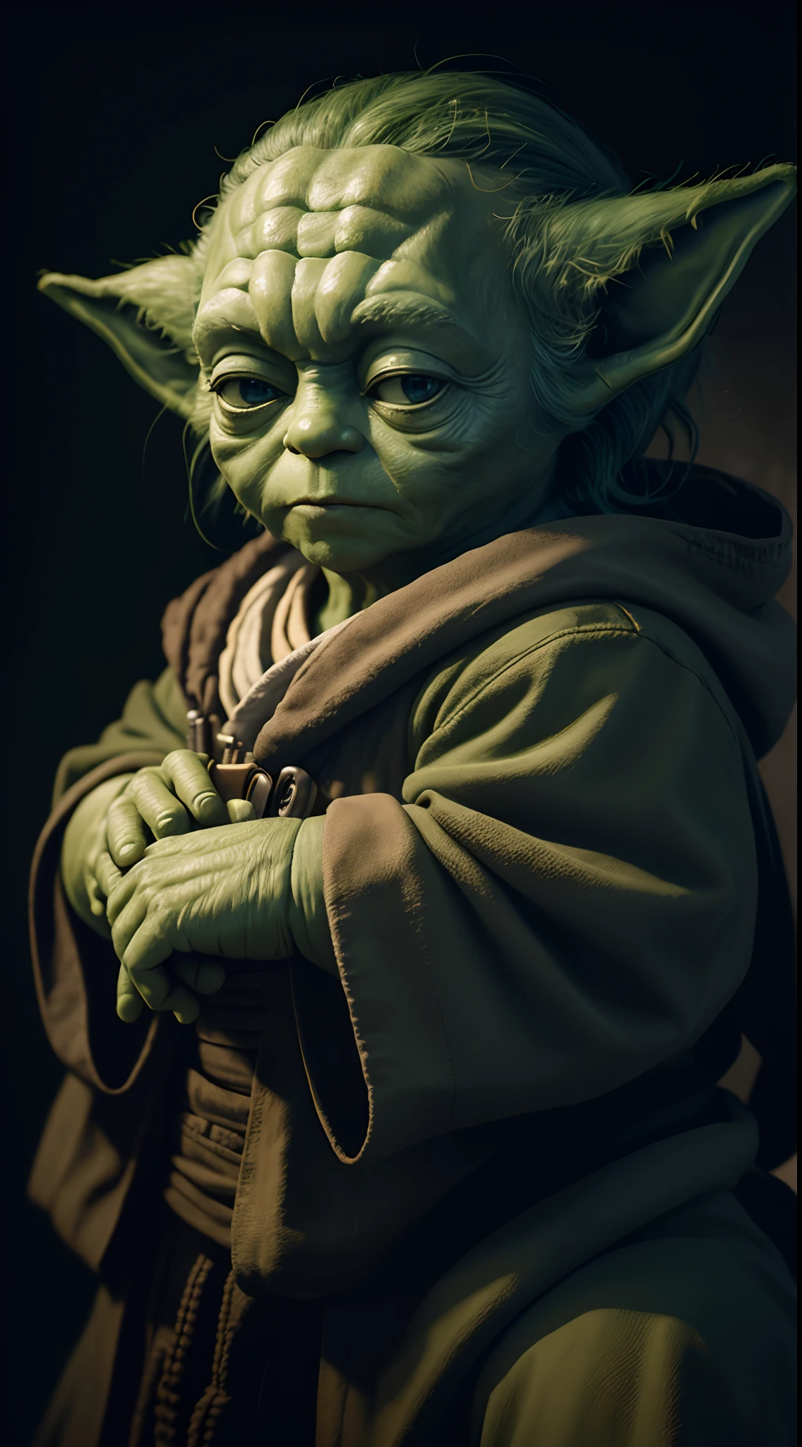 A portrait of yoda from star wars, dark background, 4k, very high detailed