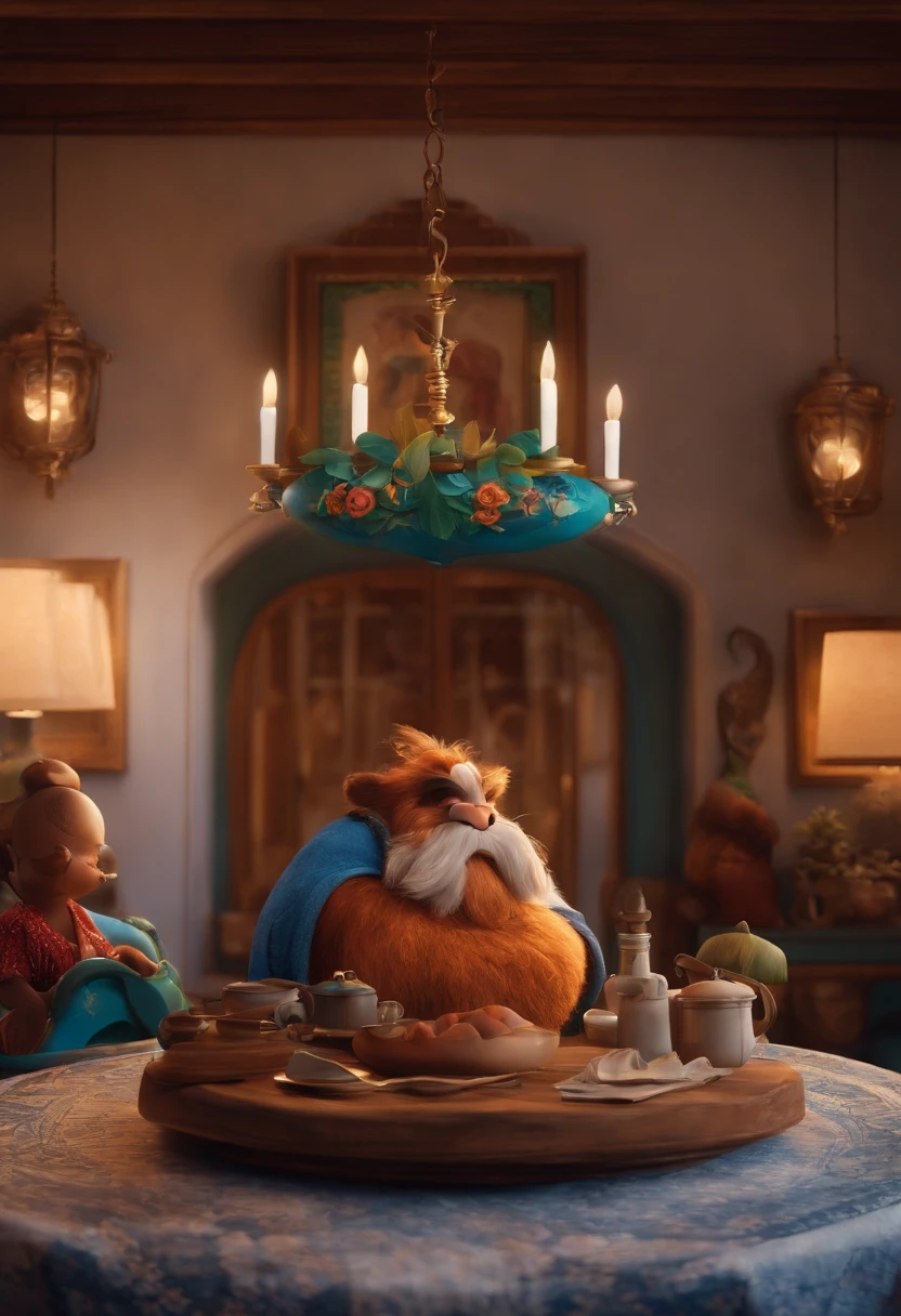 Um filme inspirado na Disney dentro A cena estar na arte distinta do estilo PIXAR, descolada e estiloso um homem branco alto barba loira