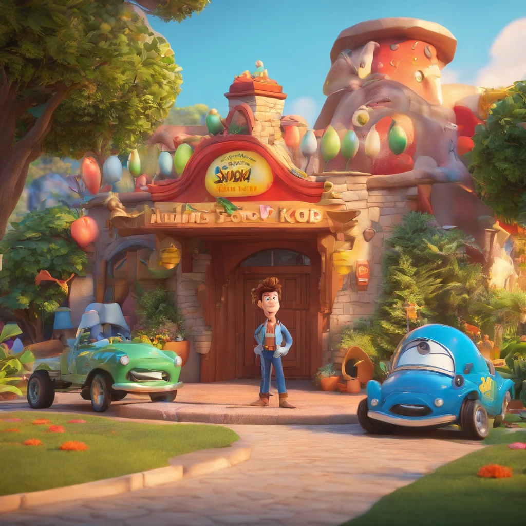 create a 3D movie poster inspired by Disney Pixar, The scene should be in Pixar's signature digital art style, with a caricature image that refers to an artisan in her studio working
