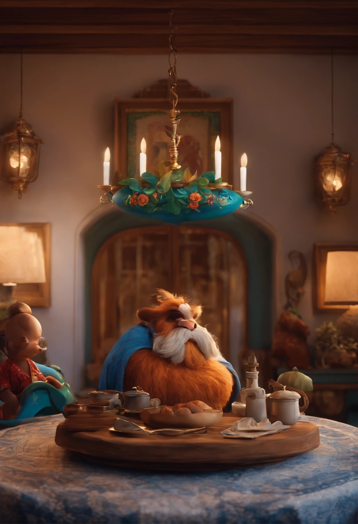 Um filme inspirado na Disney dentro A cena estar na arte distinta do estilo PIXAR, descolada e estiloso um homem branco alto barba loira