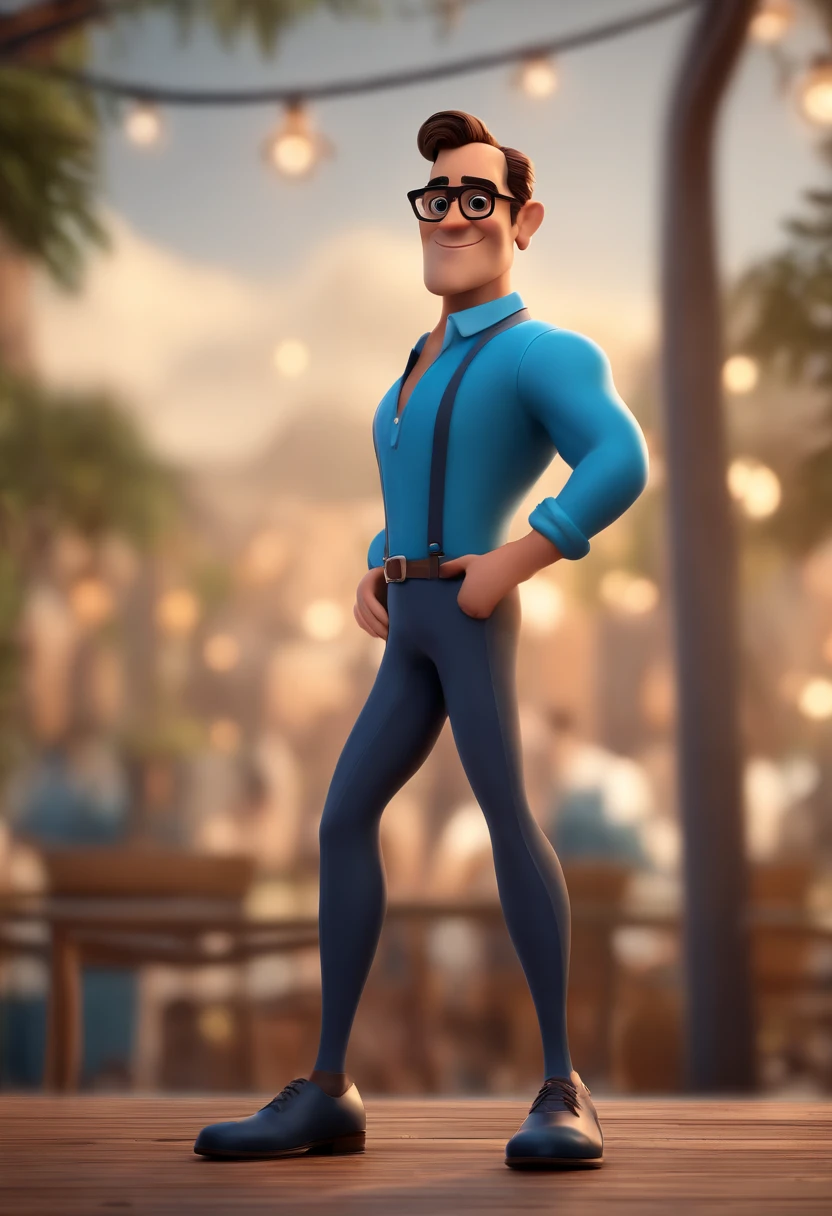 Cartoon character of a man with black glasses and a blue shirt, animation character, Caractere estilizado, animation style rendering, 3D estilizado, Arnold Maya render, 3 d render stylized, toon render keyshot, Personagem 3D, Personagem 3D, 3d rendering stylized, 3 d character render, personagem de desenho animado, Personagem de close up, Pose de personagem, (Estilo Pixar) (master part:1.2) (Bokeh) (best quality) (pele detalhada) (textura detalhada) (8k) (argila) (Cinematic lighting) (foco nítido