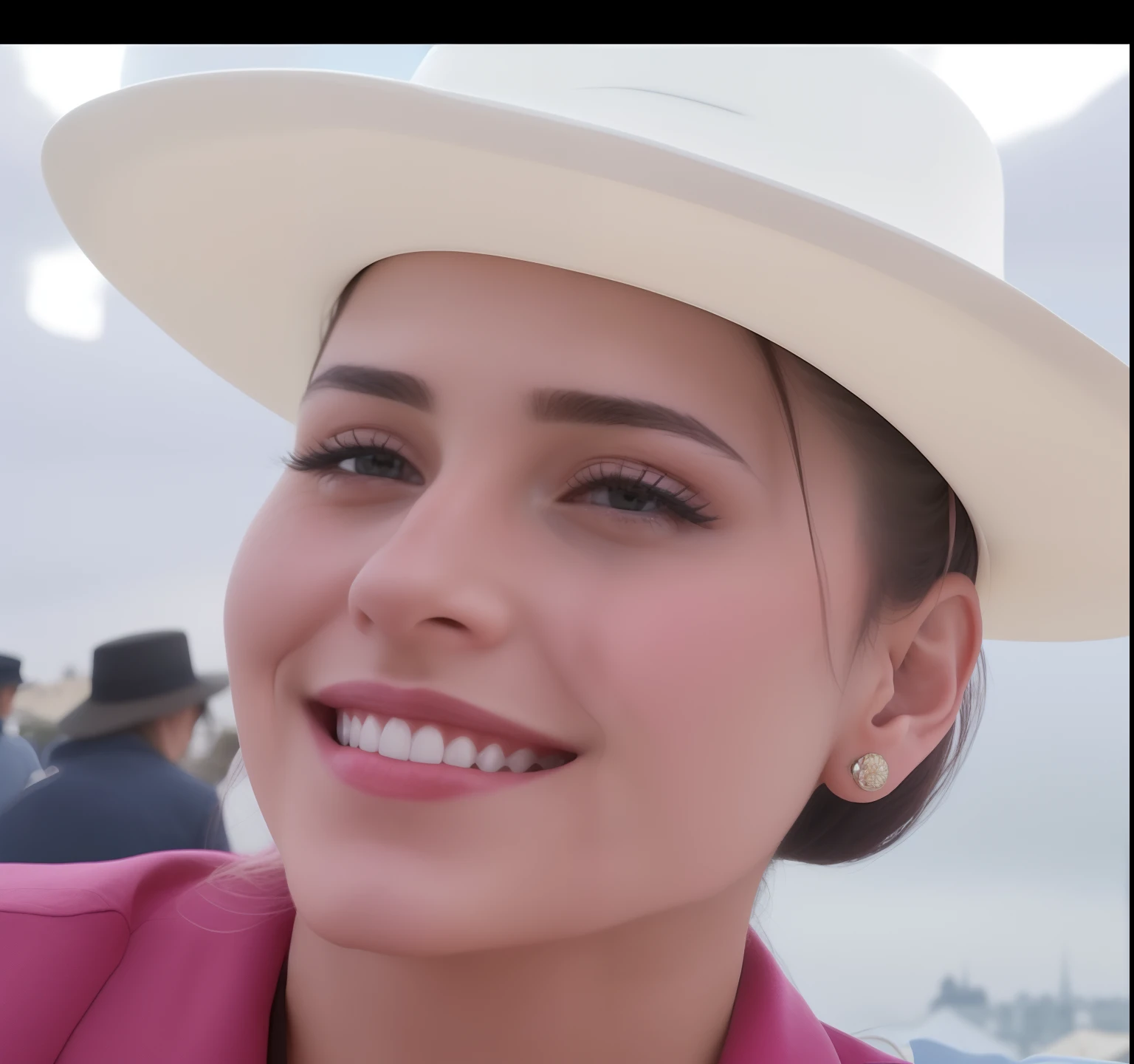 There's a woman wearing a hat and smiling at the camera, wearing a travel hat, She is wearing a hat, foto do snapchat, fernanda suarez, taken in the early 2020s, Magda Torres Gurza, Directed by: Nandor Soldier, photo of džesika devic, with a weird hat, Fotografia selfie 8k