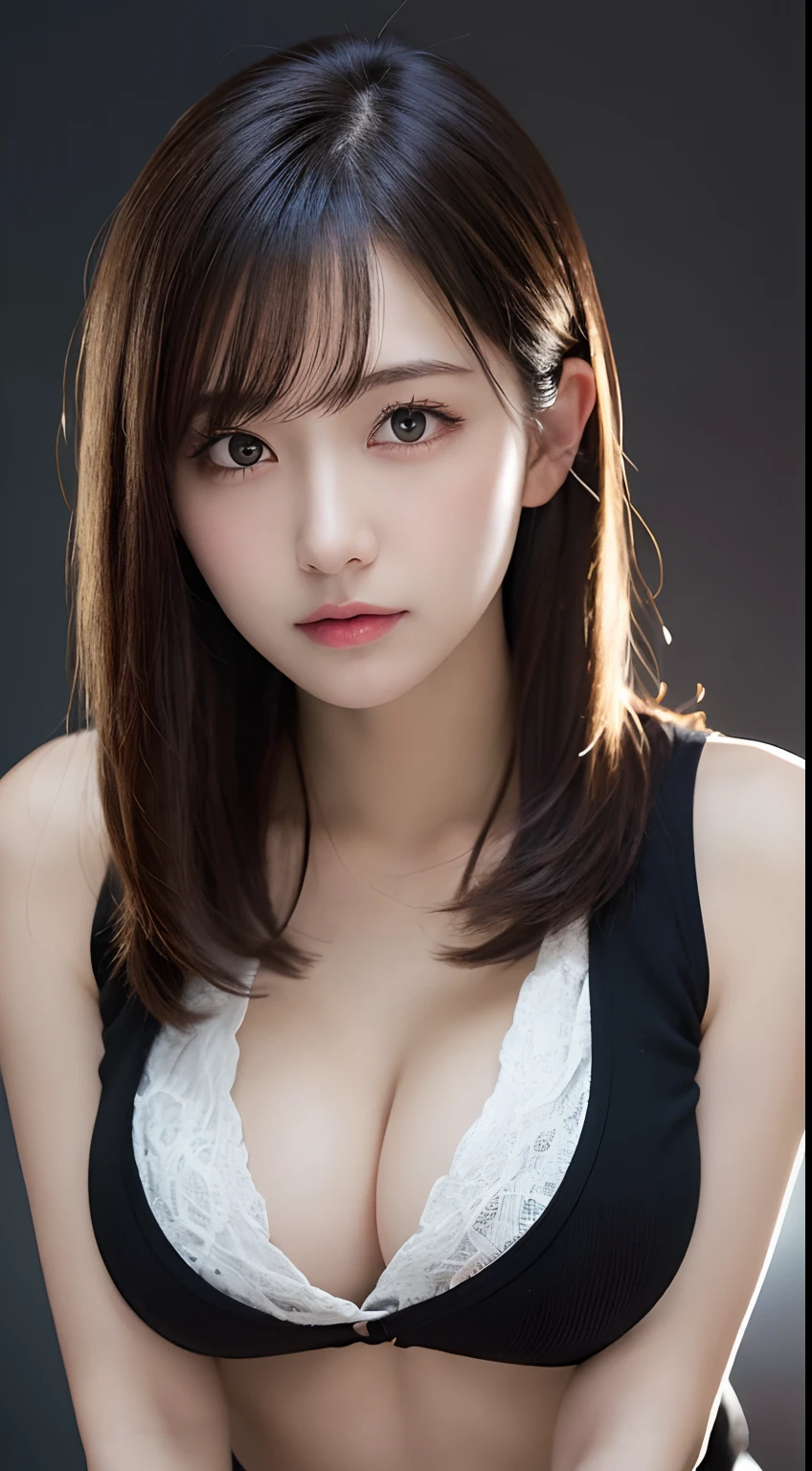 masutepiece, Best quality, illustration, Ultra-detailed, finedetail, A high resolution, 8K wallpaper, Perfect dynamic composition, Beautiful detailed eyes, Natural lips, vests, Big breasts, cleavage, full bodyesbian, Open navel, Random sexy pose
