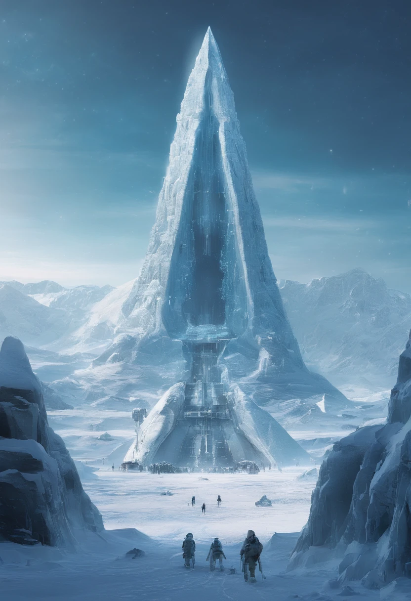 Antarctic continent、amazing composition、Huge ice wall、Ice pyramid、Ruins、spaceships、The human、Ice World