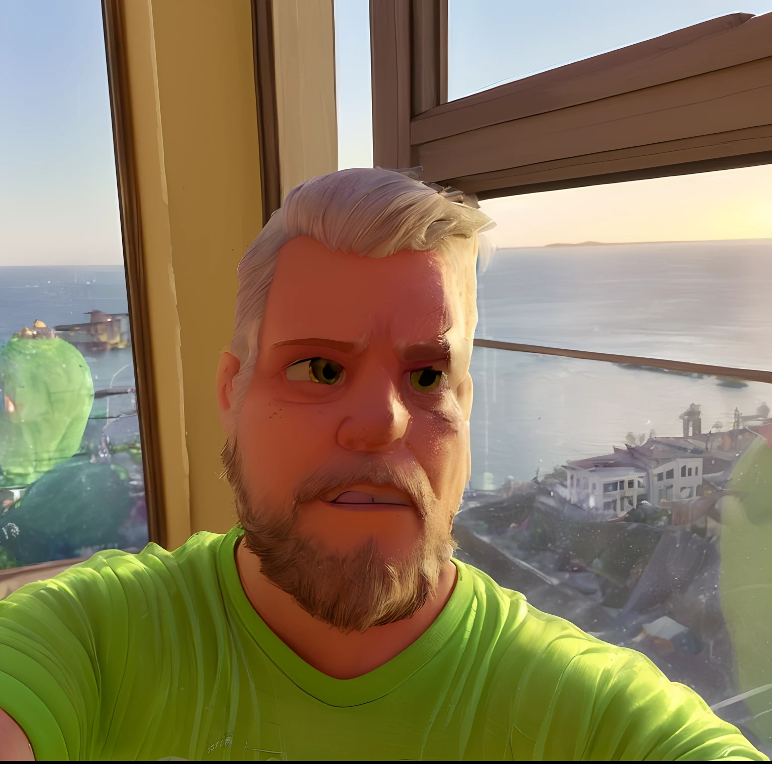 Cartoon character of a white man with gray hair and a lime green t-shirt, animation character, Caractere estilizado, animation style rendering, 3D estilizado, Arnold Maya render, 3 d render stylized, toon render keyshot, Personagem 3D, Personagem 3D, 3d rendering stylized, 3 d character render, personagem de desenho animado, Personagem de close up, Pose de personagem, (Estilo Pixar) (master part:1.2) (Bokeh) (melhor qualidade) (pele detalhada) (textura detalhada) (8k) (argila) (Cinematic lighting) (SHARP FOCUS INFO
Boy in green shirt looking out the window, Fotografia selfie 8k, Streamer do Twitch / Jogador Ludwig, photo from behind, vacation photo, nice afternoon lighting, bela vista, foto de perfil 1024px, postprocessed), # Oc, #Oc, taken in the early 2020s, Postagem no Reddit, 4 5 I, instagram post