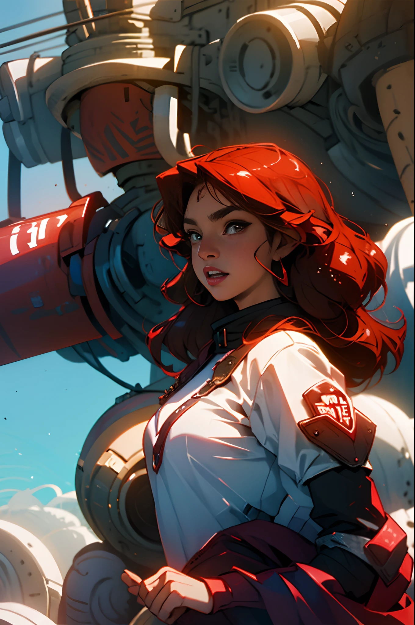 ((Best quality)), ((masterpiece)), (detailed: 1.4), (Absurd), girl car driver, light-skinned with micro bikini, inside a blue and orange race car, she smiles and waves to the audience, neon style Genesis evangelion outfit, ((((red and white bands and blue arms with white stars))), 2 piece clothing, colored hair, tattoo on the arms, cybernetic hand,  pastel, centered, scale to fit dimensions, HDR (High Dynamic Range),Ray Tracing,NVIDIA RTX,Super-Resolution,Unreal 5,Subsurface dispersion, PBR texture, Post-processing, Anisotropic filtering, Depth of field, Maximum clarity and sharpness, Multilayer textures, Albedo and specular maps, Surface shading, Accurate simulation of light-material interaction, Perfect proportions, Octane Render, Two-tone lighting, Wide aperture,  Low ISO, White balance, Rule of thirds, 8K RAW, crysisnanosuit