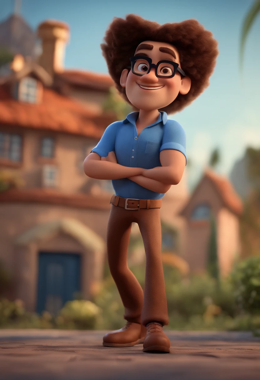 Cartoon character of a man with black glasses and a blue shirt, animation character, Caractere estilizado, animation style rendering, 3D estilizado, Arnold Maya render, 3 d render stylized, toon render keyshot, Personagem 3D, Personagem 3D, 3d rendering stylized, 3 d character render, personagem de desenho animado, Personagem de close up, Pose de personagem, (Estilo Pixar) (master part:1.2) (Bokeh) (best quality) (pele detalhada) (textura detalhada) (8k) (argila) (Cinematic lighting) (foco nítido