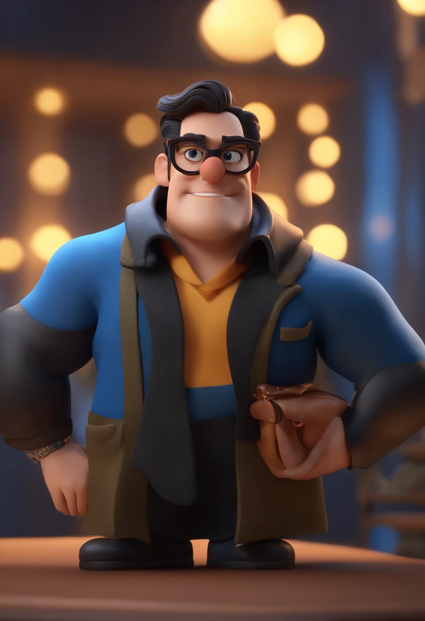 Cartoon character of a man wearing black glasses and a blue shirt, um personagem animado, Caractere estilizado, animation style rendering, 3D estilizado, Arnold Maya render, 3 d render stylized, toon render keyshot, Personagem 3D, Personagem 3D, 3d rendering stylized, 3 d character render, personagem de desenho animado, Personagem de close up, Pose de personagem,  (Estilo Pixar) (master part:1.2) (Bokeh) (best quality) (pele detalhada) (textura detalhada) (8k) (argila) (Cinematic lighting) (foco nítido