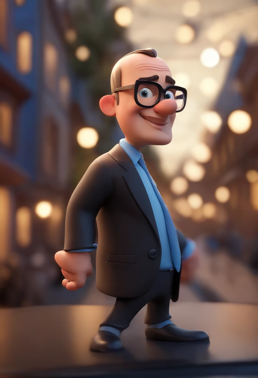Cartoon character of a man wearing black glasses and a blue shirt, um personagem animado, Caractere estilizado, animation style rendering, 3D estilizado, Arnold Maya render, 3 d render stylized, toon render keyshot, Personagem 3D, Personagem 3D, 3d rendering stylized, 3 d character render, personagem de desenho animado, Personagem de close up, Pose de personagem, (Estilo Pixar) (master part:1.2) (Bokeh) (best quality) (pele detalhada) (textura detalhada) (8k) (argila) (Cinematic lighting) (foco nítido