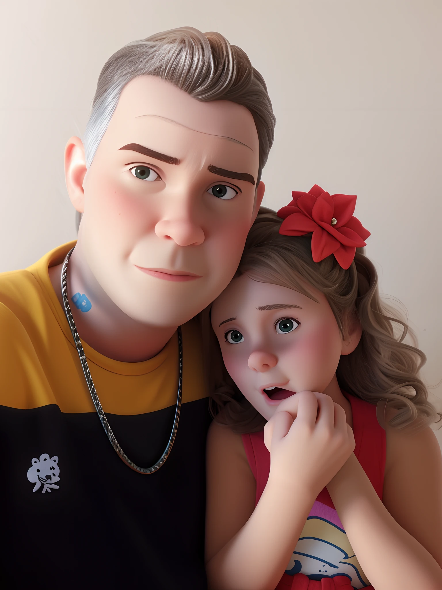 um close up de uma foto de desenho animado de pai e filha, in the style of Disney Pixar animation, Cartoon style illustration, animation film, estilo de arte disney, disney render, Disney fotorrealista, animated film, arte dos desenhos animados , estilo de personagem disney, arte disney, official illustration, Fanart, slide show, estilo dos desenhos animados