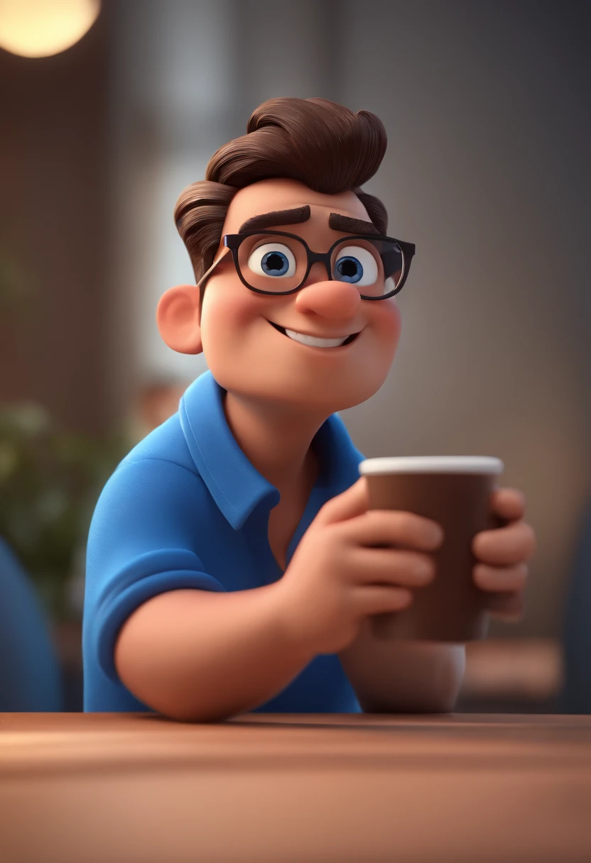 Cartoon character of a man with black glasses and a blue shirt, animation character, Caractere estilizado, animation style rendering, 3D estilizado, Arnold Maya render, 3 d render stylized, toon render keyshot, Personagem 3D, Personagem 3D, 3d rendering stylized, 3 d character render, personagem de desenho animado, Personagem de close up, Pose de personagem,  (Estilo Pixar) (master part:1.2) (Bokeh) (best quality) (pele detalhada) (textura detalhada) (8k) (argila) (Cinematic lighting) (foco nítido