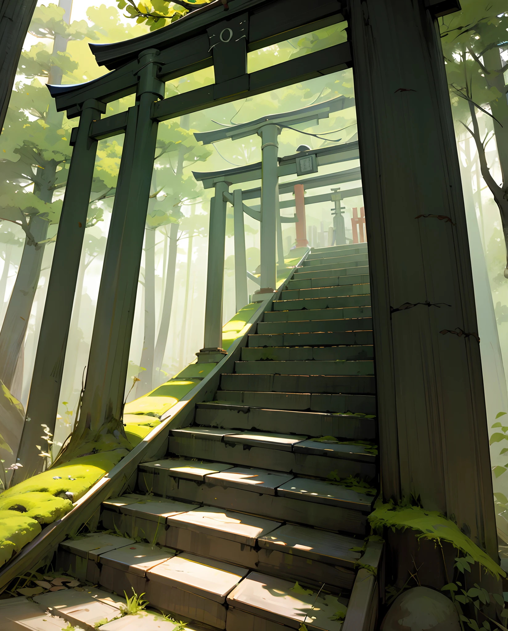 Shrine Japan Torii Moss Forest Stairs