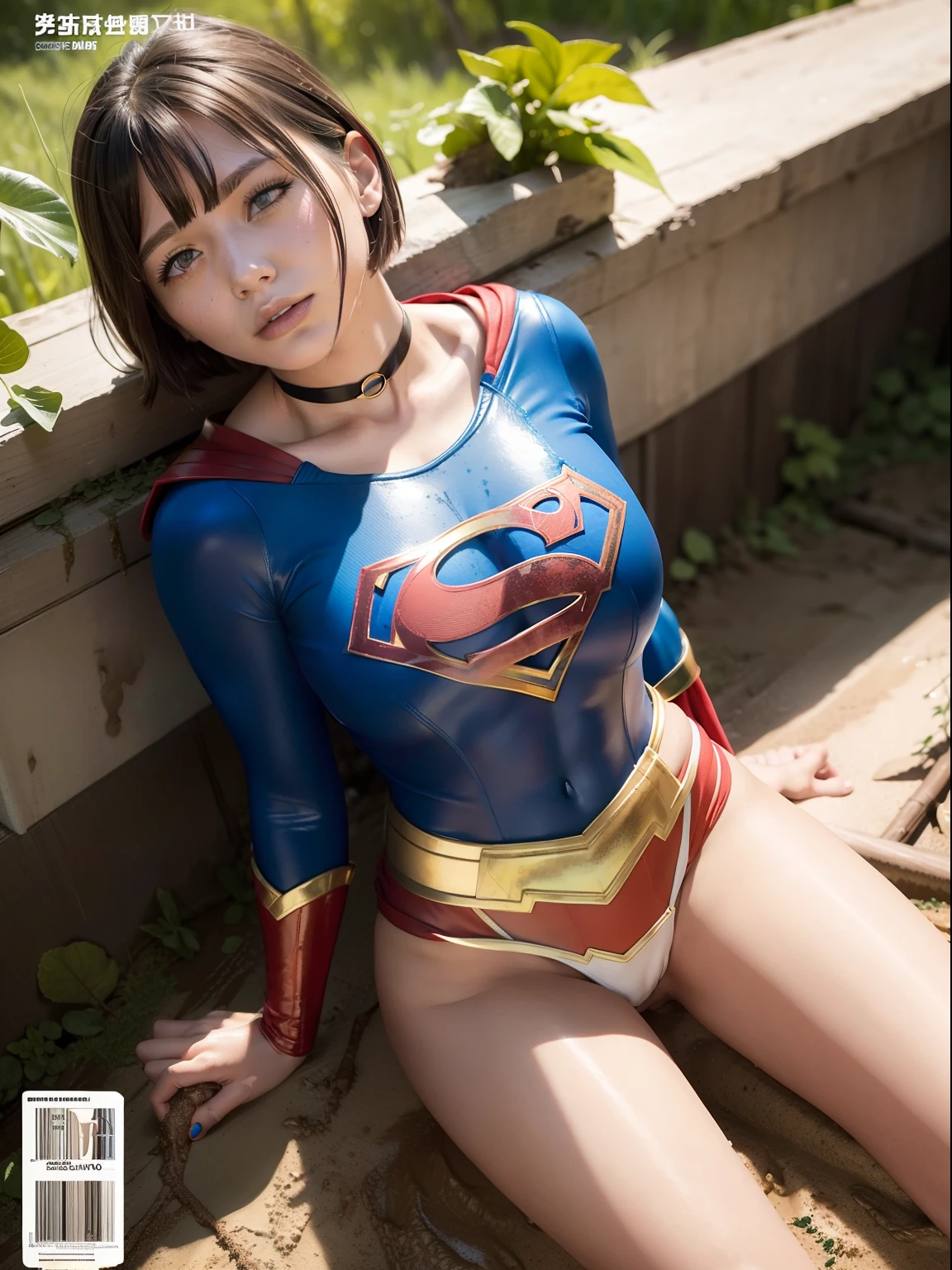 ​masterpiece、Short-haired Supergirl sleeping in a swamp、large full breasts、a choker、Looking at the camera、Enamel costume、Mud stains、Covered in mud、Exhausted、Weekly magazine cover、masturbation、cum on、a miniskirt、sexy  pose、Bukkake、White jelly