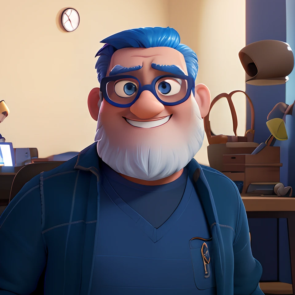 Cartoon character of a man with black glasses and a blue shirt, animation character, Caractere estilizado, animation style rendering, 3D estilizado, Arnold Maya render, 3 d render stylized, toon render keyshot, Personagem 3D, Personagem 3D, 3d rendering stylized, 3 d character render, personagem de desenho animado, Personagem de close up, Pose de personagem, (Estilo Pixar) (master part:1.2) (Bokeh) (best quality) (pele detalhada) (textura detalhada) (8k) (argila) (Cinematic lighting) (foco nítido