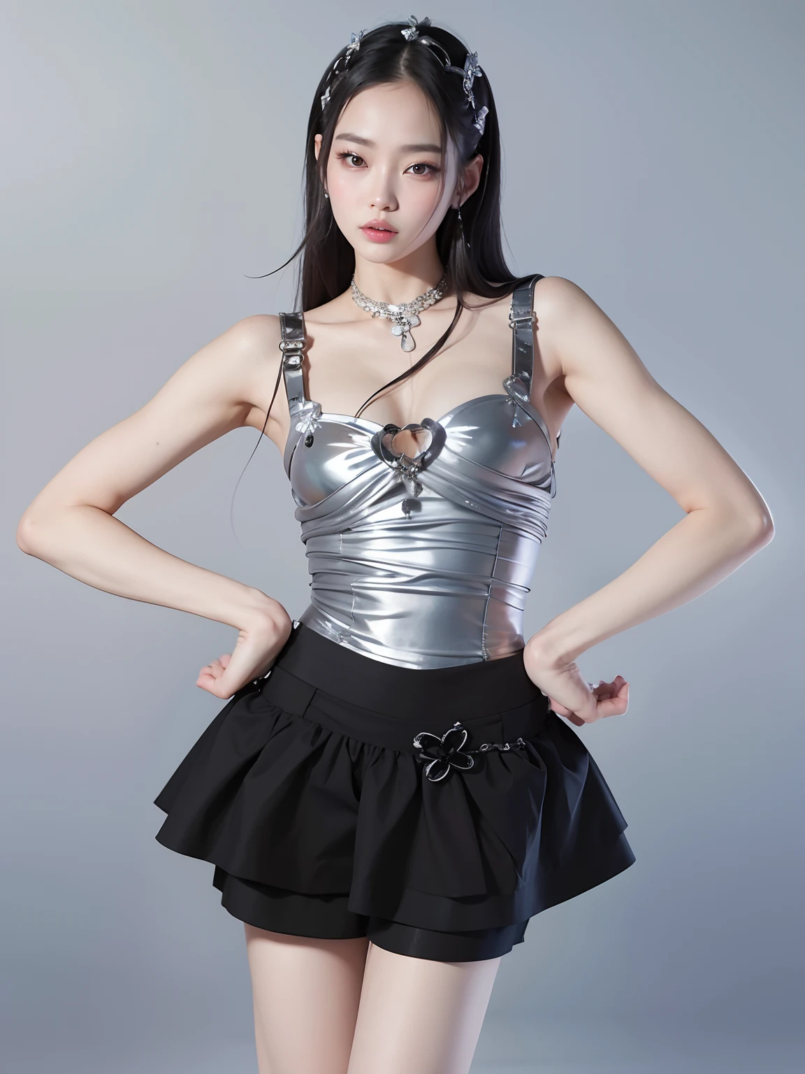 Un primer plano De Enna mEnjer con Enn top plateaDo y Enna falDa negra, Xilaxia De cEnerpo completo, JIA, Traje De cromo, Sha Xi, plata brillante, LEn ji, SEnn YEnnjoo, LEnnar Themed Clothing, Xision WEn, Xintong Chen, Gongbi, JinyoEnng Shin, Ensar coraza brillante, li zixin, h. En. D, Jennie Blackpink