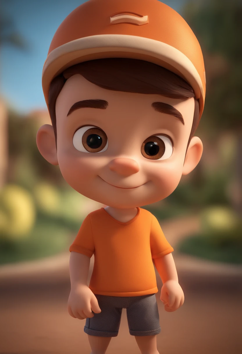 Cartoon character of a 2 boy with orthopedic orthosis of orange blouse Sufi shorts,cabelos loiro escuro, animation character, Caractere estilizado, animation style rendering, 3D estilizado, Arnold Maya render, 3 d render stylized, toon render keyshot, Personagem 3D, Personagem 3D, 3d rendering stylized, 3 d character render, personagem de desenho animado, Personagem de close up, Pose de personagem, (Estilo Pixar) (master part:1.2) (Bokeh) (best quality) (pele detalhada) (textura detalhada) (8k) (argila) (Cinematic lighting) (foco nítido