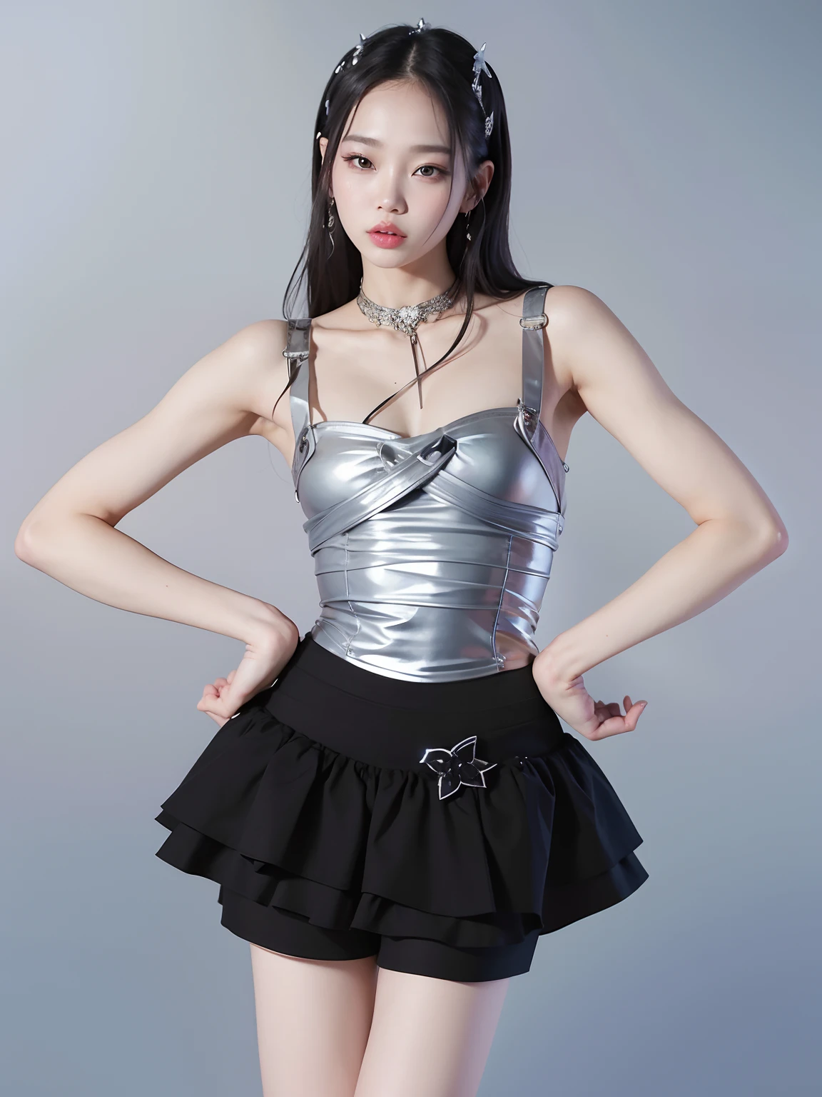 Un primer plano De Enna mEnjer con Enn top plateaDo y Enna falDa negra, Xilaxia De cEnerpo completo, JIA, Traje De cromo, Sha Xi, plata brillante, LEn ji, SEnn YEnnjoo, LEnnar Themed Clothing, Xision WEn, Xintong Chen, Gongbi, JinyoEnng Shin, Ensar coraza brillante, li zixin, h. En. D, Jennie Blackpink, Blackpink Jennie
