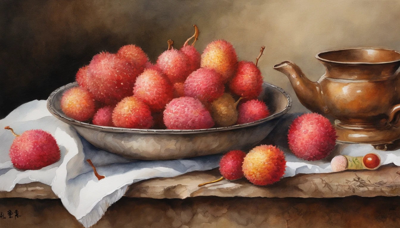 Lychee shells、Ground coffee、Tea and other natural pigment raw materials are displayed