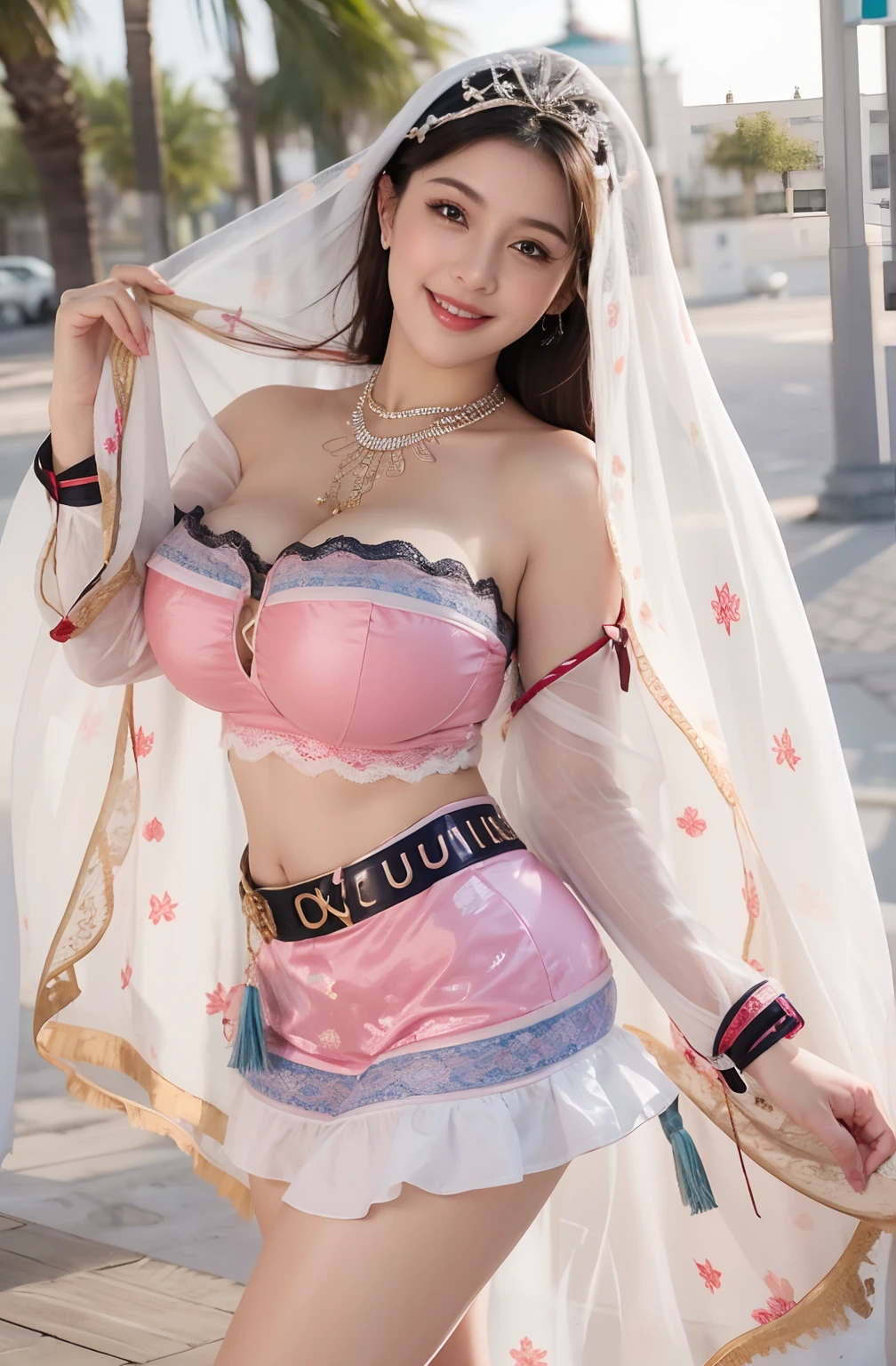 Nancy Jewel McDonie sexy woman in a white gold and pink lotus lace armor skirt, chengwei pan on artstation, by Yang J, detailed fantasy art, stunning character art, fanart best artstation, epic exquisite character art, beautiful armor, extremely detailed artgerm, detailed digital anime art, artgerm on artstation pixiv, armor girl, cleavage huge breasts out:1.2, (mini skirt:1,5)