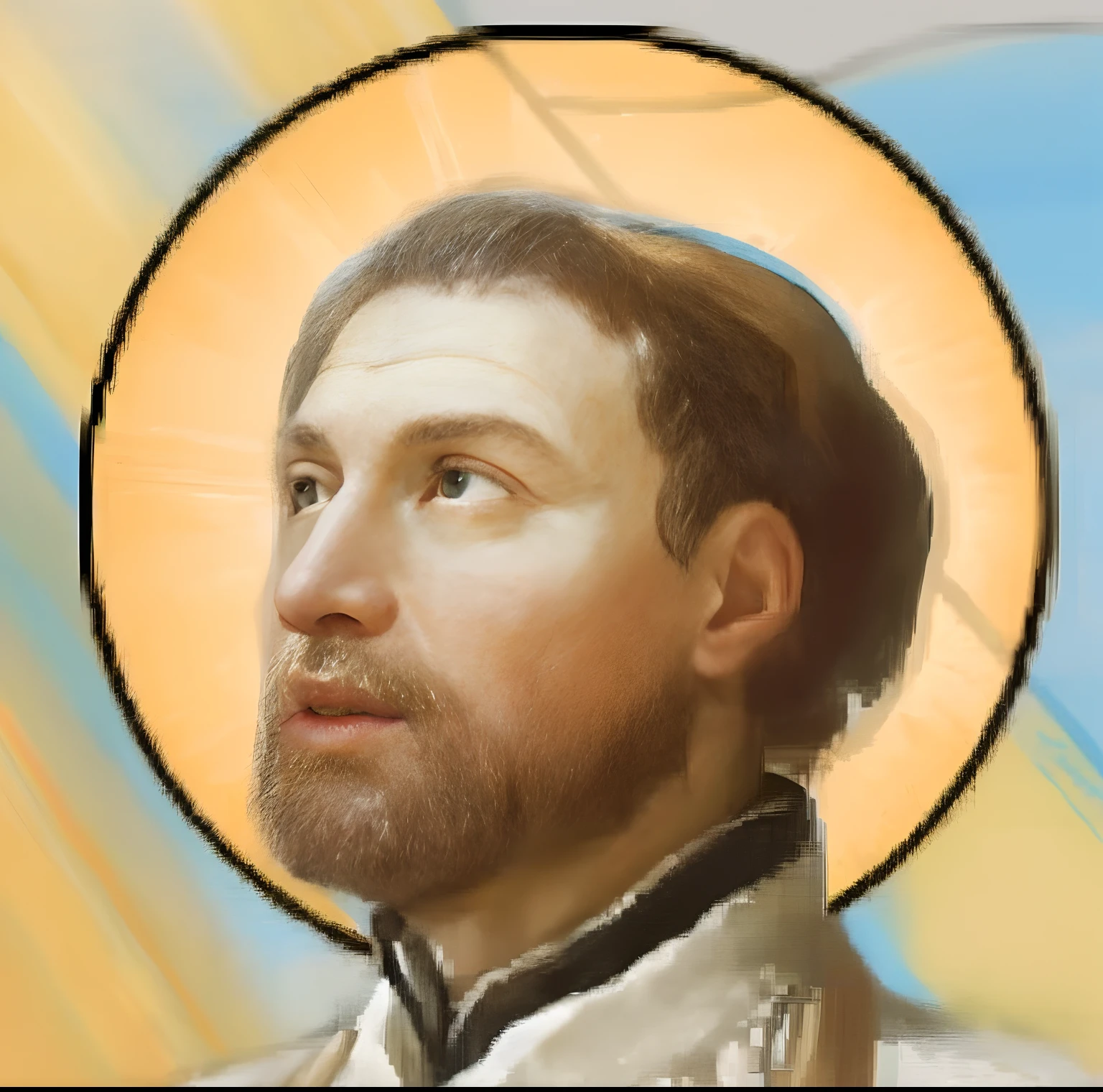 a close up of a painting of a man with a beard, Christian San Rosette, Portrait of a merciful saint, saint, Portrait of a saint in the pit, Avatar image, Inspired by Charles Macaulay, Image of Tiziano Vecelli, Christian saints, bl, Abraham Terlink, orthodox saint, inspired by Giorgio De Vincenzi, Portrait of the Holy Father
