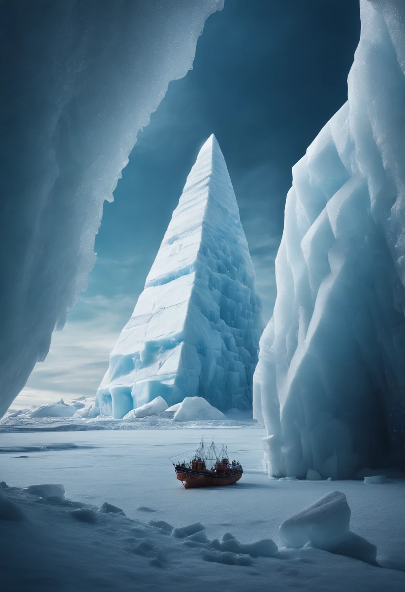 Antarctic continent、amazing composition、Huge ice wall、Ice pyramid、Ruins、spaceships、The human、Ice World