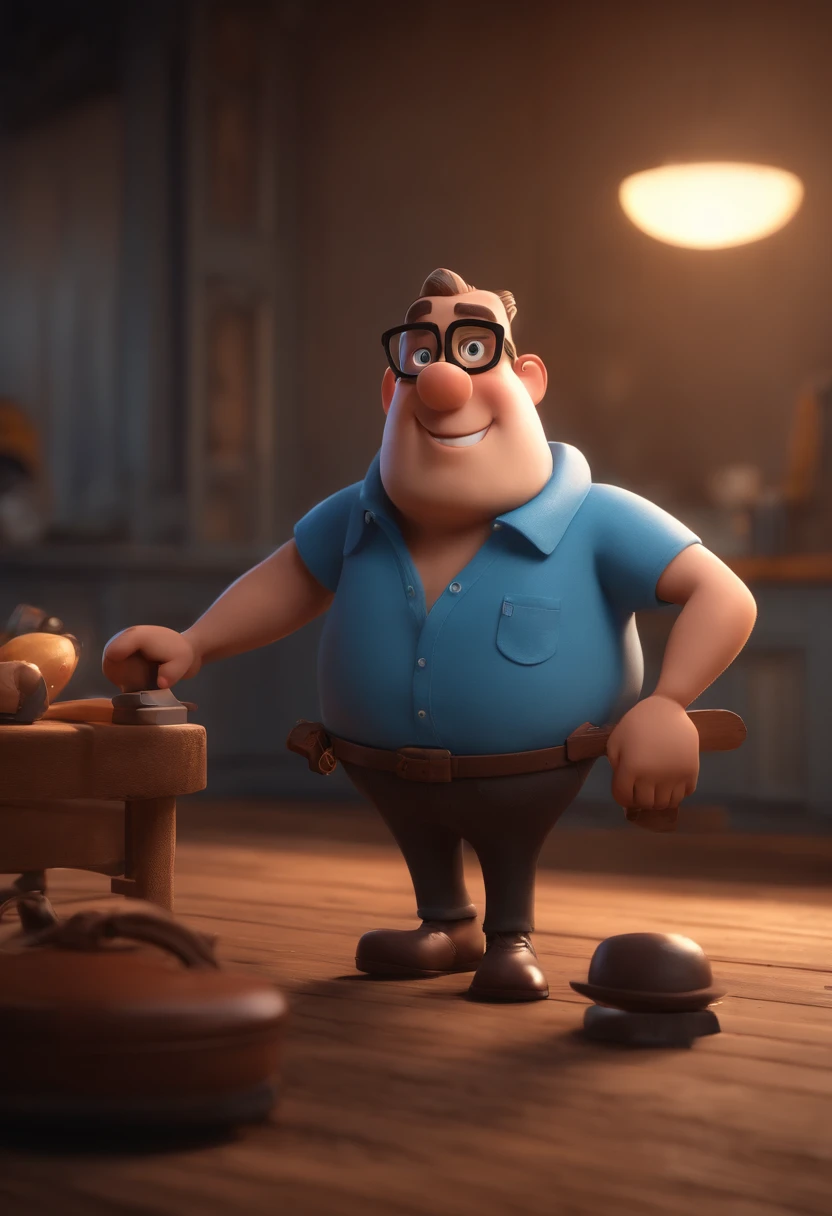 Cartoon character of a man with black glasses and a blue shirt, animation character, Caractere estilizado, animation style rendering, 3D estilizado, Arnold Maya render, 3 d render stylized, toon render keyshot, Personagem 3D, Personagem 3D, 3d rendering stylized, 3 d character render, personagem de desenho animado, Personagem de close up, Pose de personagem, (Estilo Pixar) (master part:1.2) (Bokeh) (best quality) (pele detalhada) (textura detalhada) (8k) (argila) (Cinematic lighting) (foco nítido