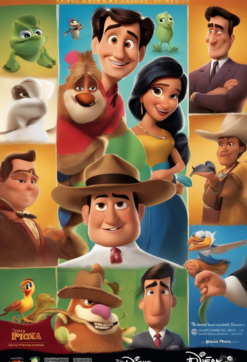 Disney Pixar Movie poster of President Manuel Zelaya of Honduras as the main character and has other fantasy setting characters and has bottom text say Disney Pixar Movie