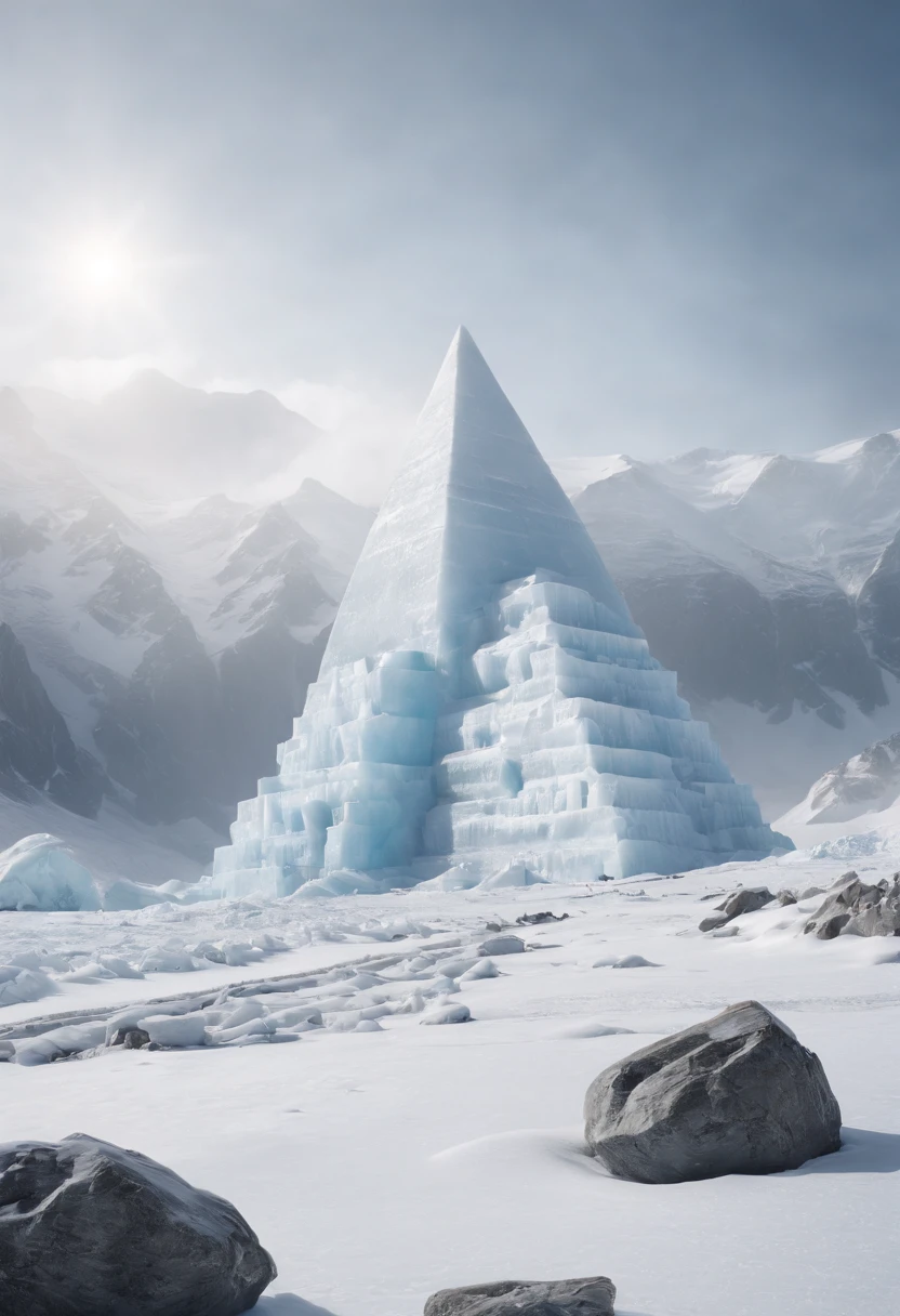 Antarctic continent、amazing composition、Huge ice wall、Ice pyramid、Ruins、spaceships、The human、Ice World、Ancient ruins、researcher、plants、Large entrance、