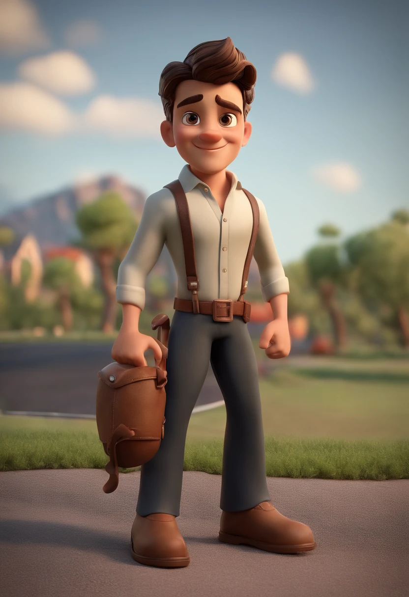 Personagem de desenho animado de um homem com cavanhaque e uma camisa polo preta, cabelo castanhos com entrada de calvicie, animation character, Caractere estilizado, animation style rendering, 3D estilizado, Arnold Maya render, 3 d render stylized, toon render keyshot, Personagem 3D, Personagem 3D, 3d rendering stylized, 3 d character render, personagem de desenho animado, Personagem de close up, Pose de personagem,  (Estilo Pixar) (master part:1.2) (Bokeh) (best quality) (pele detalhada) (textura detalhada) (8k) (argila) (Cinematic lighting) (foco nítido