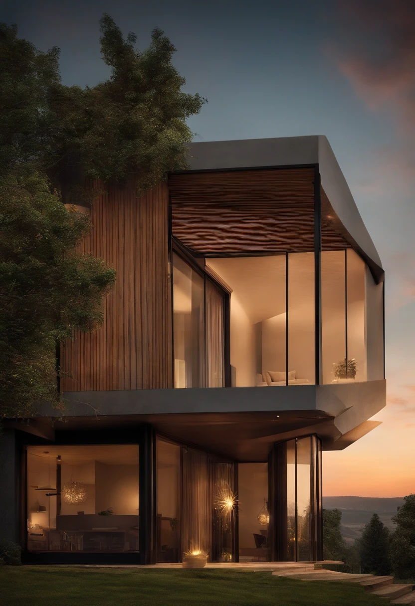 Desenvolva uma imagem de uma casa em formato de ovo, able to adapt to residents' needs over time. How this house would be built in independent modules and how they could be added or removed according to the needs of the occupants