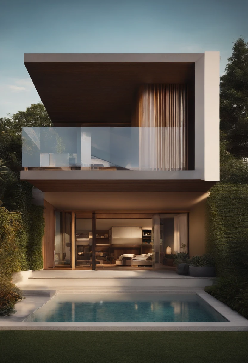 Desenvolva uma imagem de uma casa em formato de ovo, able to adapt to residents' needs over time. How this house would be built in independent modules and how they could be added or removed according to the needs of the occupants