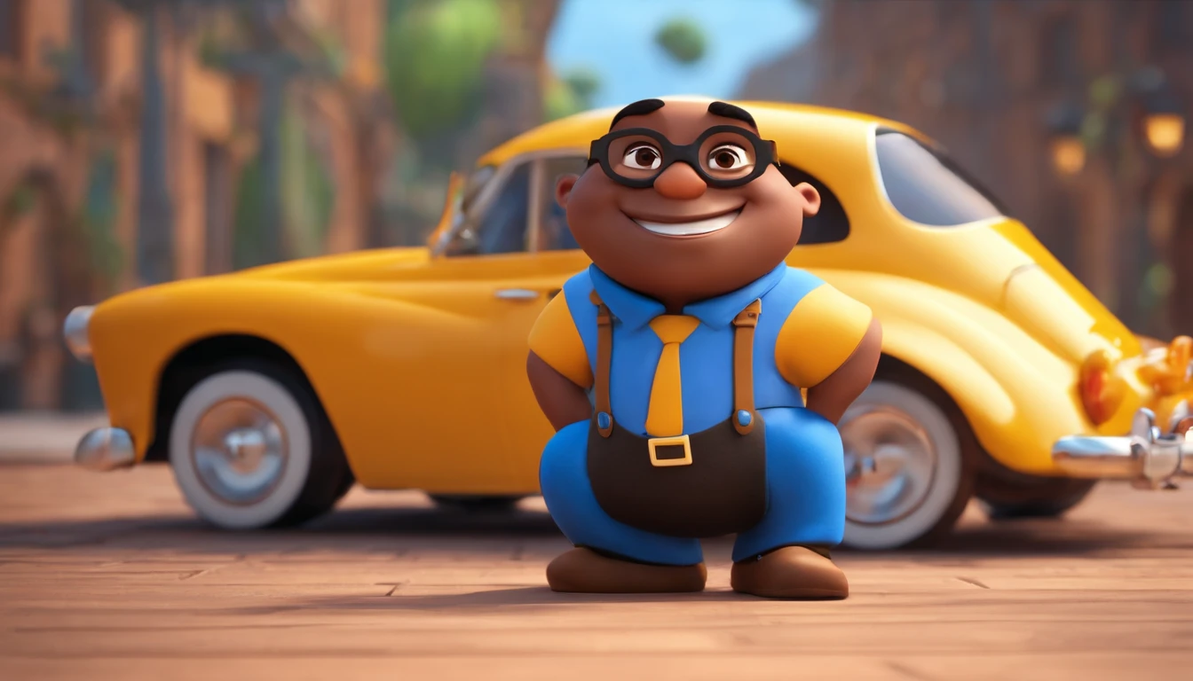 Cartoon character of a bald black man with black glasses and a blue shirt, animation character, Caractere estilizado, animation style rendering, 3D estilizado, Arnold Maya render, 3 d render stylized, toon render keyshot, Personagem 3D, Personagem 3D, 3d rendering stylized, 3 d character render, personagem de desenho animado, Personagem de close up, Pose de personagem,  (Estilo Pixar) (master part:1.2) (Bokeh) (best quality) (pele detalhada) (textura detalhada) (8k) (argila) (Cinematic lighting) (foco nítido